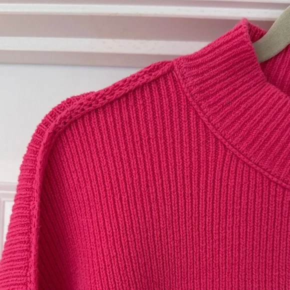 Free People Hot Pink Cropped Crew Neck Sweater - Picture 4 of 6